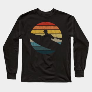 Canoeing Silhouette On A Distressed Retro Sunset print Long Sleeve T-Shirt